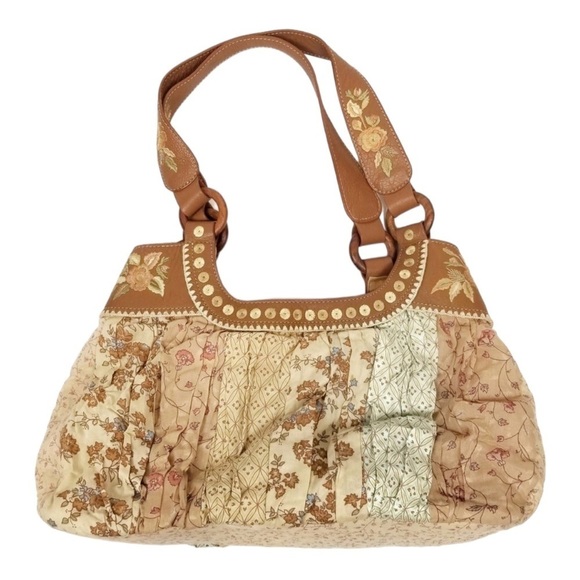 Vintage J. Jill Boho Floral Embroidered Cotton & Leather Shoulder Bag - Picture 1 of 8